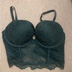 Victoria’s Secret Longline Lace Bra 34D – Dark Green, Like New